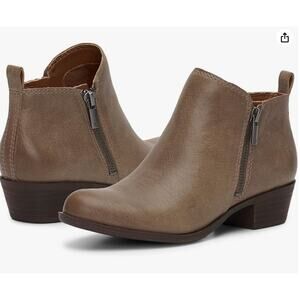 Lucky Brand Basel Boots 8.5 NWOT Tan Dune Gray Ankle Booties Western Zip Capsule